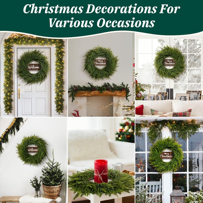 Yilobi 26 Inch Winter Wreaths for Front Door: Large Real Touch Norfolk Pine Wreath with Welcome Sign - Christmas Artificial Green Wreath for Farmhouse Porch Windows Wall Table Indoor Outdoor Home Decor - Image 5