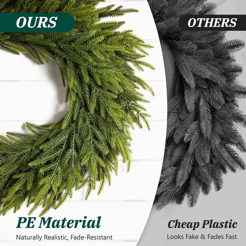 Yilobi 26 Inch Winter Wreaths for Front Door: Large Real Touch Norfolk Pine Wreath with Welcome Sign - Christmas Artificial Green Wreath for Farmhouse Porch Windows Wall Table Indoor Outdoor Home Decor - Image 3