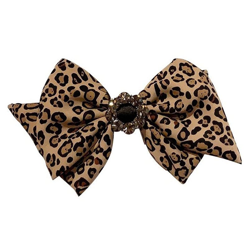 Teensery 1 Pack Large Leopard Print Bow Rhinestone Flower Hair Clips Spring Clip Barrette Wrapping Headwear Hair Accessories for Women Ladies