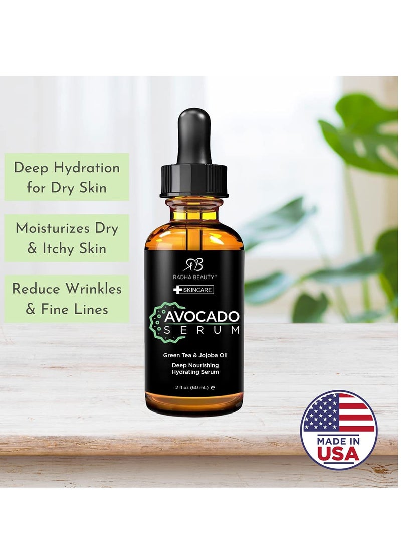 Radha beauty Radha Beauty 2oz Avocado Facial Serum with Hyaluronic Acid, Vitamin E, Jojoba & Green Tea - Moisturizing & Anti-Aging Formula  - Image 2