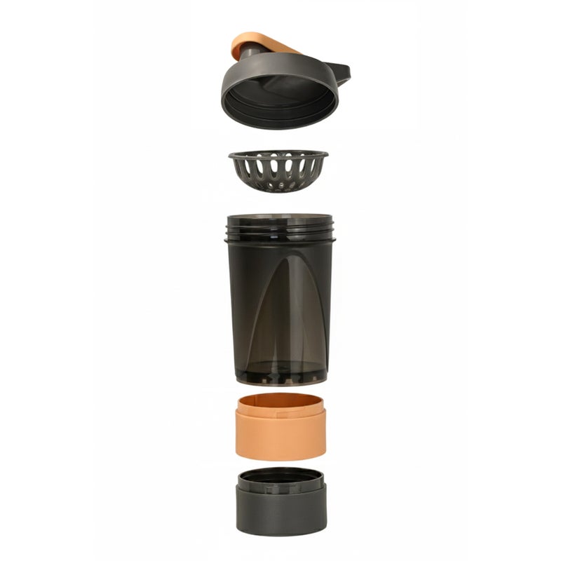 Herevin Polypropylene 500ml Gym Shaker Bottle with 2 Small Storage Containers, Leak-Proof Protein Shaker, BPA-Free Sports & Fitness Bottle for Gym, Workout, Supplements, Travel  Black (Assorted Cap) - Image 3