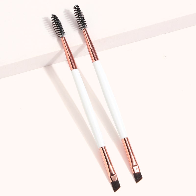 2 Pieces Duo Eyebrow Brush Angled Eye Brow Brush and Spoolie Brush Mini Eyelash Brush for Tinting Angled Eyebrow - Image 1