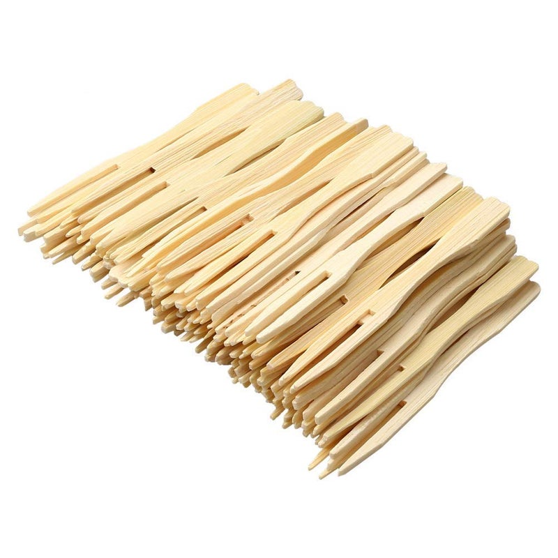 RIANZ Disposable Wooden Fruit Fork Sets Mini Fork for Snacks EcoFriendly Wooden Cutlery Bamboo Party Forks Mini Cocktail Picks Fruit Appetizers Dessert Forks 35 inches Pack of 100 pcs - Image 1
