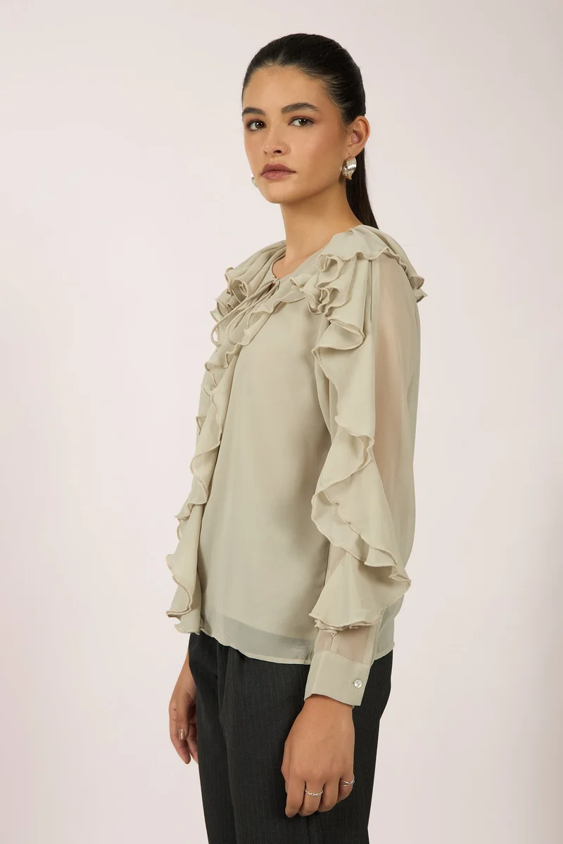 Virgio VIRGIO Georgette Ivory Ruffle Blouse