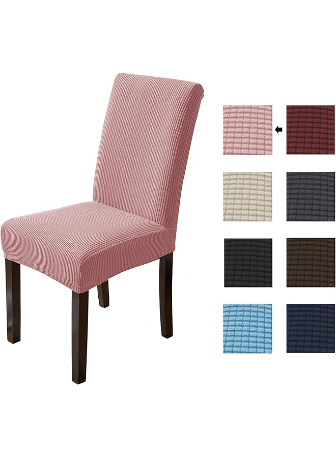 erorex Removable Washable Chair Covers Protector Seat Stretch Jacquard Polyester Spandex Anti Stain Dining Room Parsons Slipcovers Set Of 4Pcs Pink - Image 1