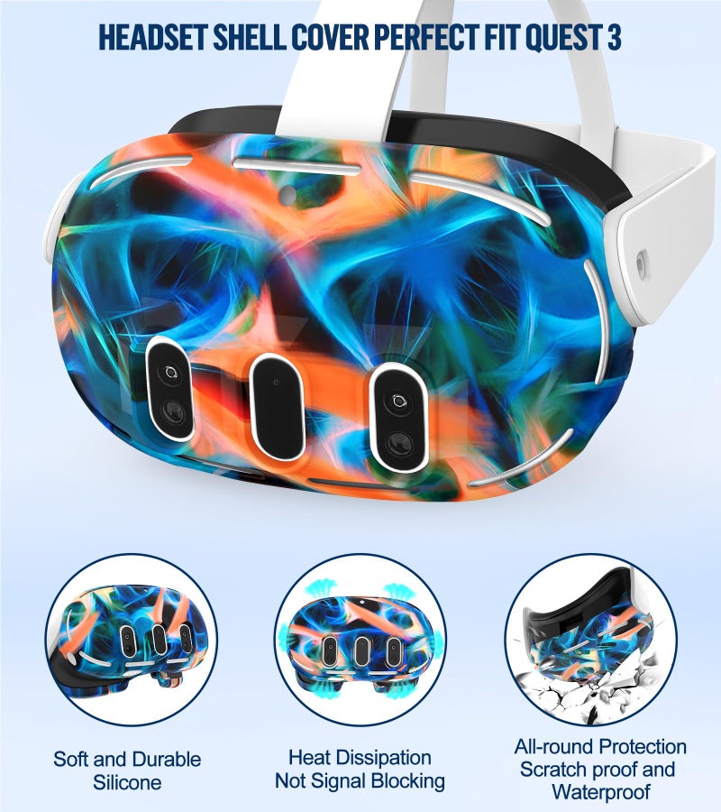 YRXVW Silicone Cover Set Compatible with Meta/Oculus Quest 3 Accessories, Controller Grips, VR Shell Cover, Facial Interface Cover, Protective Lens Cover, Tempered Glass Lens Caps, Not Fit Quest 3S - Image 2
