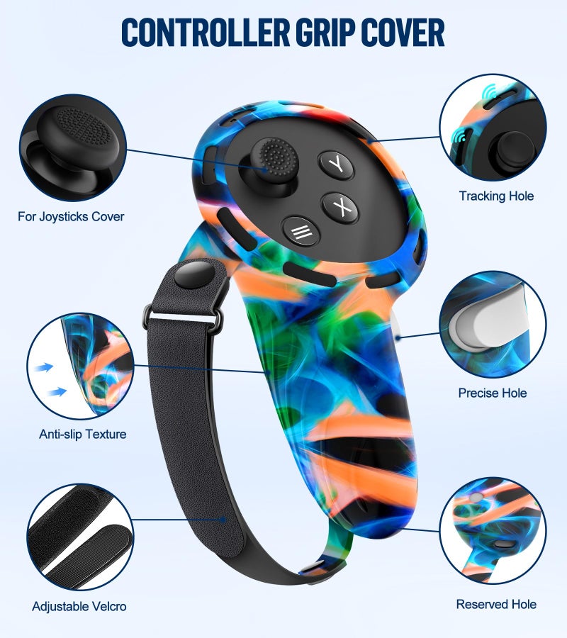 YRXVW Silicone Cover Set Compatible with Meta/Oculus Quest 3 Accessories, Controller Grips, VR Shell Cover, Facial Interface Cover, Protective Lens Cover, Tempered Glass Lens Caps, Not Fit Quest 3S - Image 3