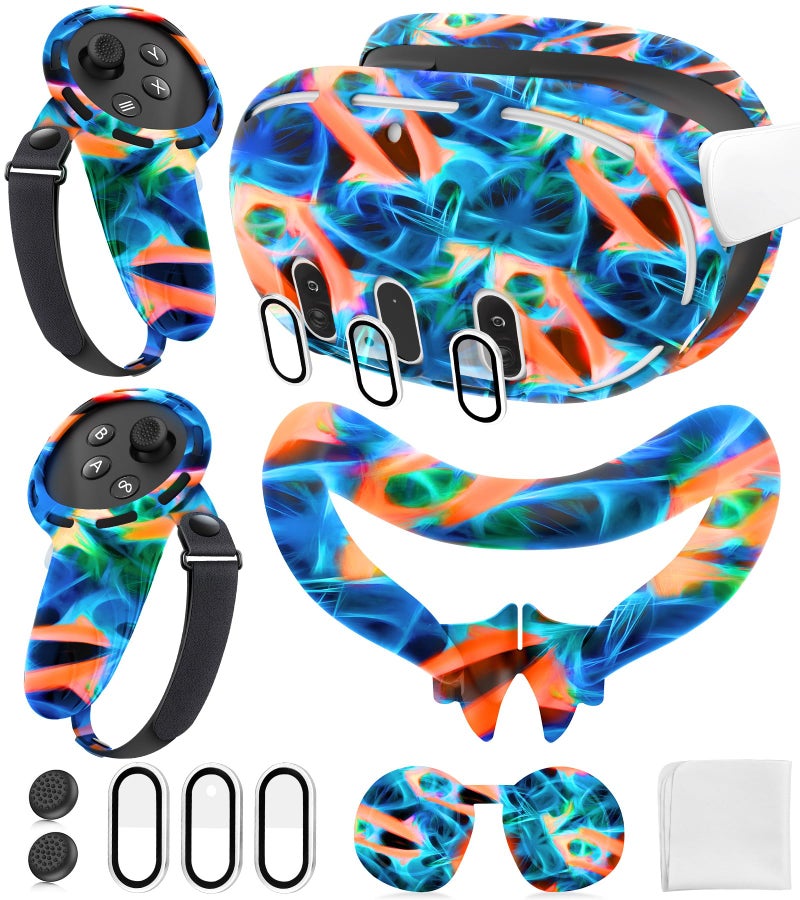 YRXVW Silicone Cover Set Compatible with Meta/Oculus Quest 3 Accessories, Controller Grips, VR Shell Cover, Facial Interface Cover, Protective Lens Cover, Tempered Glass Lens Caps, Not Fit Quest 3S - Image 1