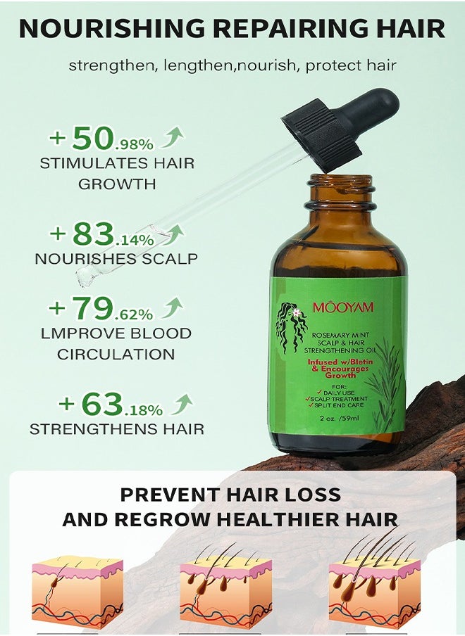 MOOYAM - Rosemary Mint Scalp & Hair Strenghtening Oil - Rosemary Oil for Hair Growth Organic, 100% Pure Organic Rosemary Mint Scalp & Hair Strengthening Oil 59ml - Image 1