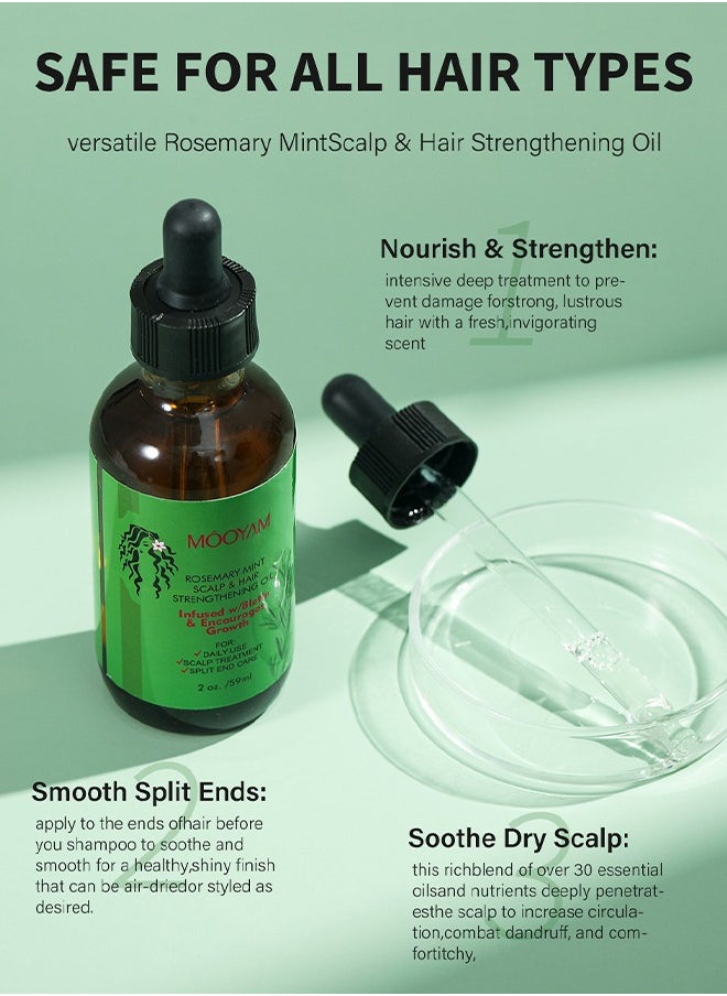 MOOYAM - Rosemary Mint Scalp & Hair Strenghtening Oil - Rosemary Oil for Hair Growth Organic, 100% Pure Organic Rosemary Mint Scalp & Hair Strengthening Oil 59ml - Image 1