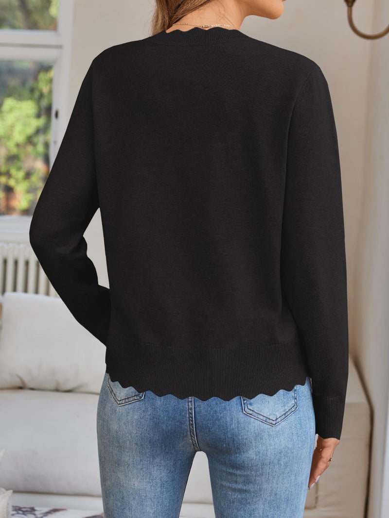 LILLUSORY Womens Cardigan Sweaters Long Sleeve Casual Lightweight Button Down V-Neck Fall Clothes 2026 Black S - Image 4