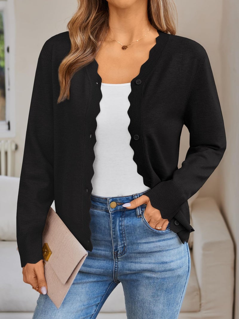 LILLUSORY Womens Cardigan Sweaters Long Sleeve Casual Lightweight Button Down V-Neck Fall Clothes 2026 Black S - Image 2