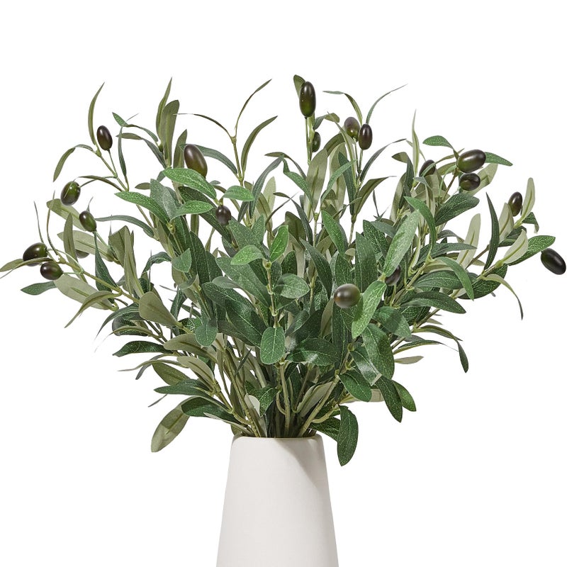 Heleze 5PCS Faux Olive Branches for Vase Fake Plants with 72 Leaves Artificial Greenery Stems Green Branch Decoration Indoor 18 Inch - Image 1
