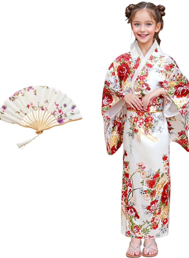 Japanese Traditional Dress Kimono Robe for Kids Girls Kids Costume Silk Folding Set Cosplay for Girls 3-12Year Olds - Image 1