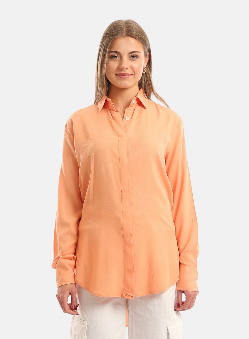 Andora High-Low Textured Shirt with Hidden Buttons - Orange - Image 1
