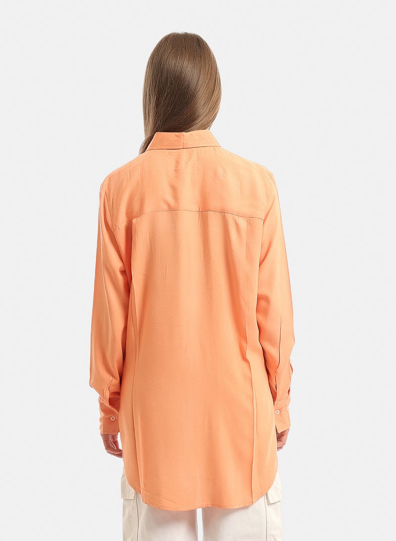 Andora High-Low Textured Shirt with Hidden Buttons - Orange - Image 4