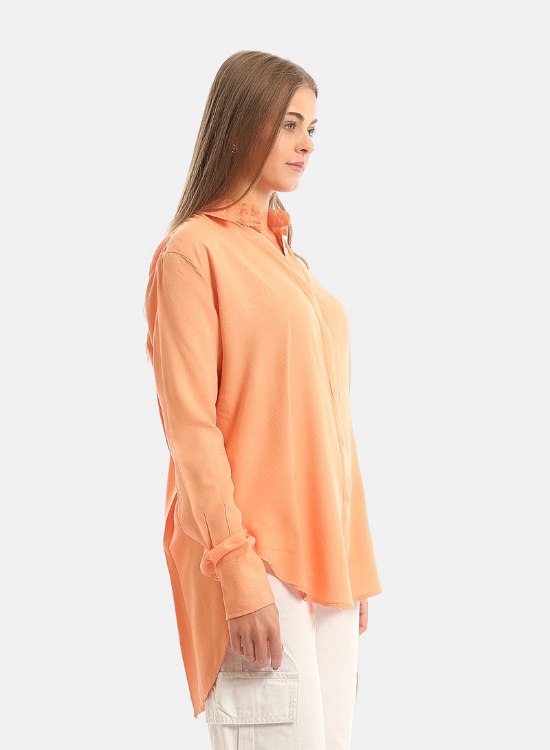 Andora High-Low Textured Shirt with Hidden Buttons - Orange - Image 3
