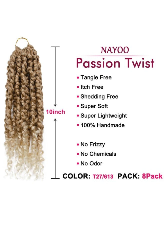 NAYOO Passion Twist Hair - 8 Packs 10 Inch Passion Twist Crochet Hair For Women, Crochet Pretwisted Curly Hair Passion Twists Synthetic Braiding Hair Extensions (10 Inch 8 Packs, T27/613) - Image 2