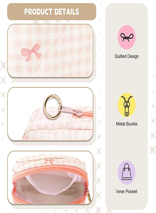Playexen Period Bag for Teen Girls, Quilted Sanitary Napkin Storage Bag, Cute Bow Tie Menstrual Pad Pouch Tampon Holder (Plaid Pink - Image 3