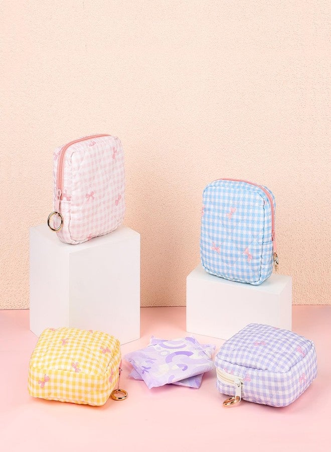 Playexen Period Bag for Teen Girls, Quilted Sanitary Napkin Storage Bag, Cute Bow Tie Menstrual Pad Pouch Tampon Holder (Plaid Pink - Image 5