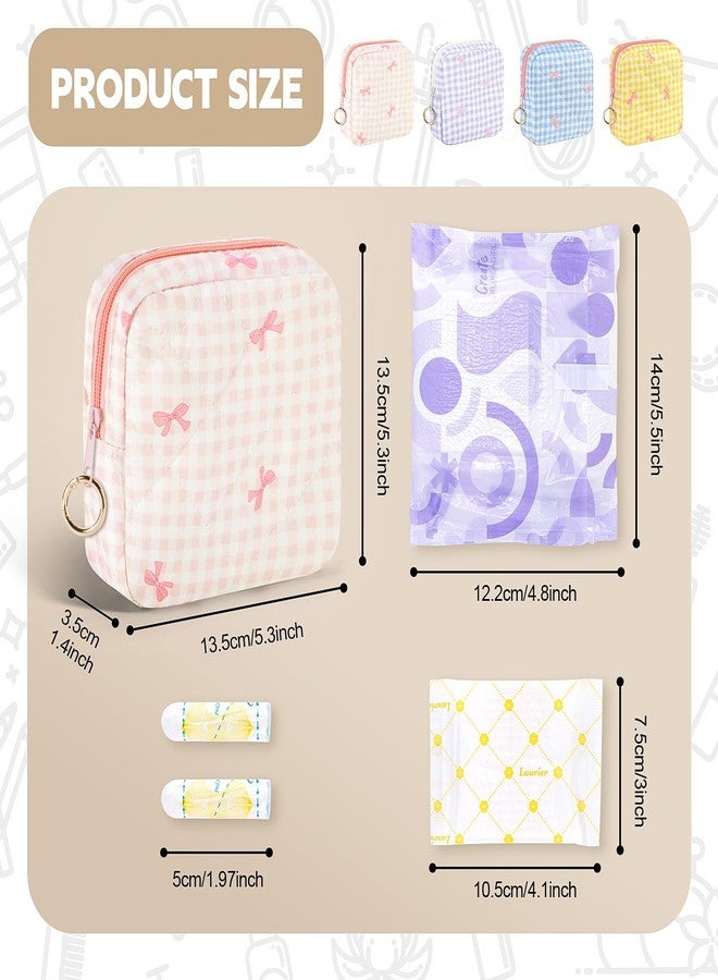 Playexen Period Bag for Teen Girls, Quilted Sanitary Napkin Storage Bag, Cute Bow Tie Menstrual Pad Pouch Tampon Holder (Plaid Pink - Image 2