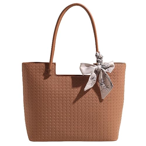 SIBY Checkered Design Top Handle Shoulder Bags for Women's with Bow Ribbon (Khaki) - Image 1