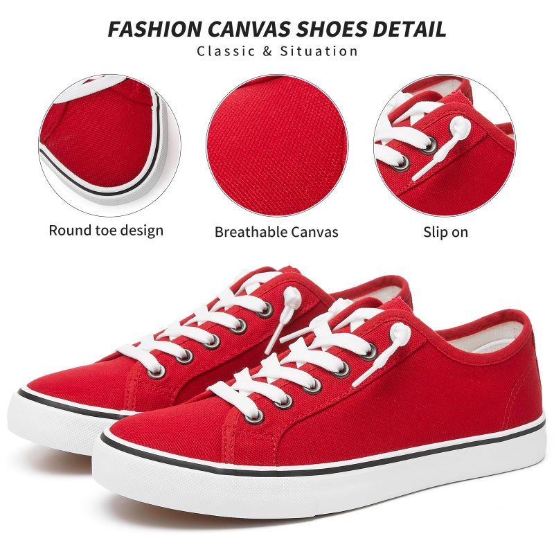 XRH Women Canvas Sneaker Slip On Non Slip Casual Shoes Lace Up Canvas Low Top Black Shoes Loafers for Women Fashion Red Sneakers Shoes(Red,US9) - Image 3