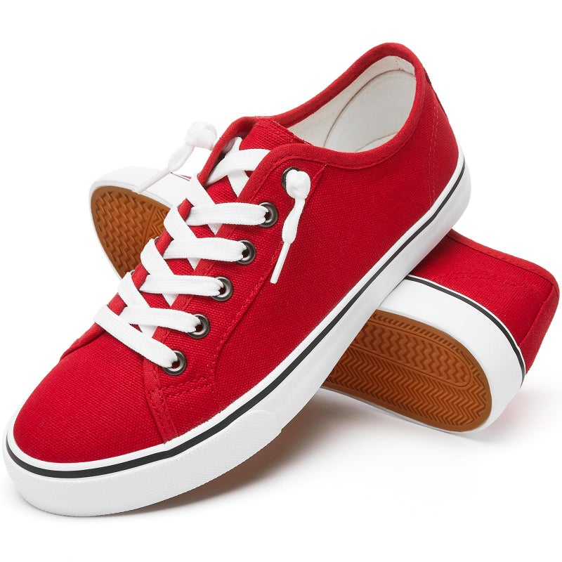 XRH Women Canvas Sneaker Slip On Non Slip Casual Shoes Lace Up Canvas Low Top Black Shoes Loafers for Women Fashion Red Sneakers Shoes(Red,US9) - Image 1