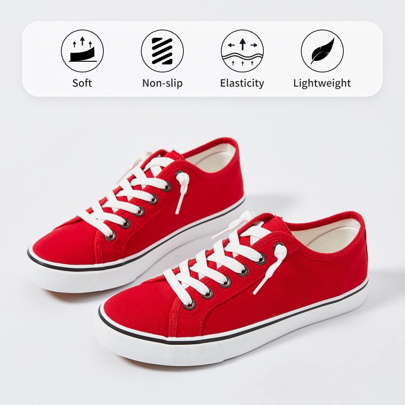 XRH Women Canvas Sneaker Slip On Non Slip Casual Shoes Lace Up Canvas Low Top Black Shoes Loafers for Women Fashion Red Sneakers Shoes(Red,US9) - Image 4