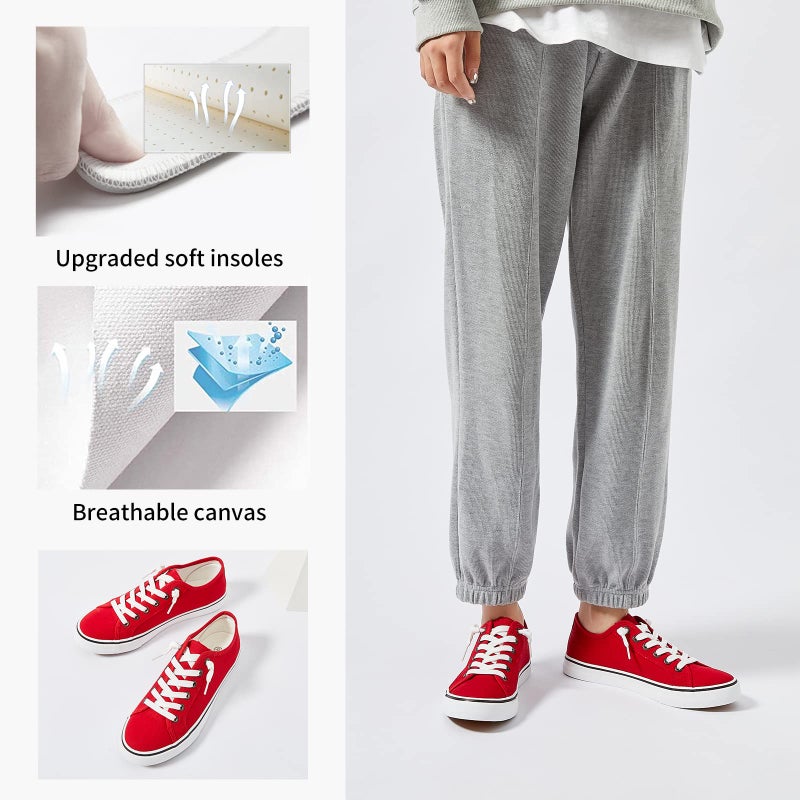 XRH Women Canvas Sneaker Slip On Non Slip Casual Shoes Lace Up Canvas Low Top Black Shoes Loafers for Women Fashion Red Sneakers Shoes(Red,US9) - Image 5
