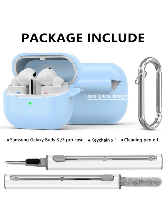 SJet Samsung Galaxy Buds 3 & Pro Case Cover with Cleaner Kit, Soft Silicone Case with Carabiner(Sky Blue) - Image 2