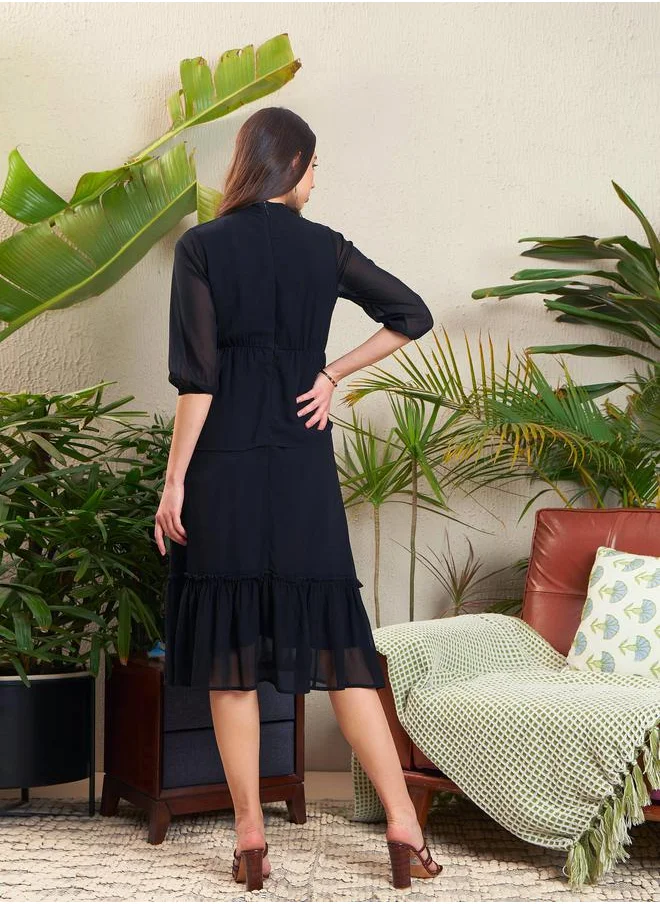 SASSAFRAS Solid High Neck Layered Midi Dress by Styli