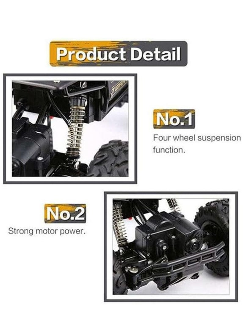 LOOPITYS 1: 16 remote control off-road truck children's toy rechargeable four-wheel drive 2.4GHz rock track off-road remote control vehicle | remote control vehicle | four-wheel drive | black alloy body | articulated suspension | rubber tires |, can be given as birthday gifts and holiday gifts to friends and family - Image 2