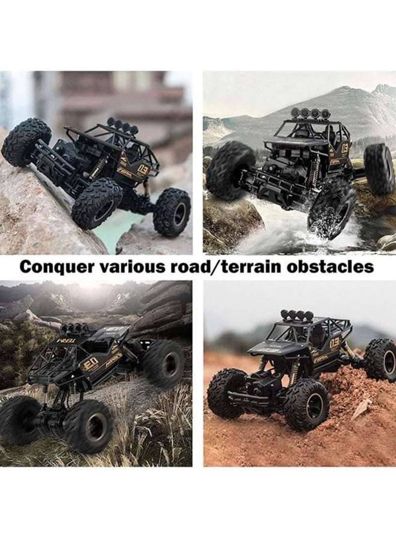 LOOPITYS 1: 16 remote control off-road truck children's toy rechargeable four-wheel drive 2.4GHz rock track off-road remote control vehicle | remote control vehicle | four-wheel drive | black alloy body | articulated suspension | rubber tires |, can be given as birthday gifts and holiday gifts to friends and family - Image 3