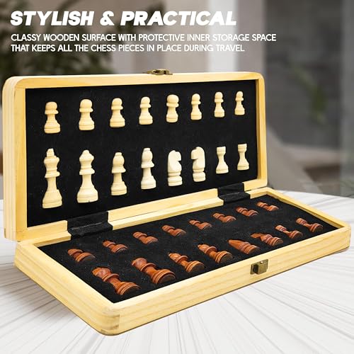 VGRASSP 12 Inch Foldable Wooden Magnetic Chessboard Set Toy - Tournament-Style Premium-Build Chess Set with Magnetic Chessmen Pieces - Ideal for Family Games - Multicolor - Image 2