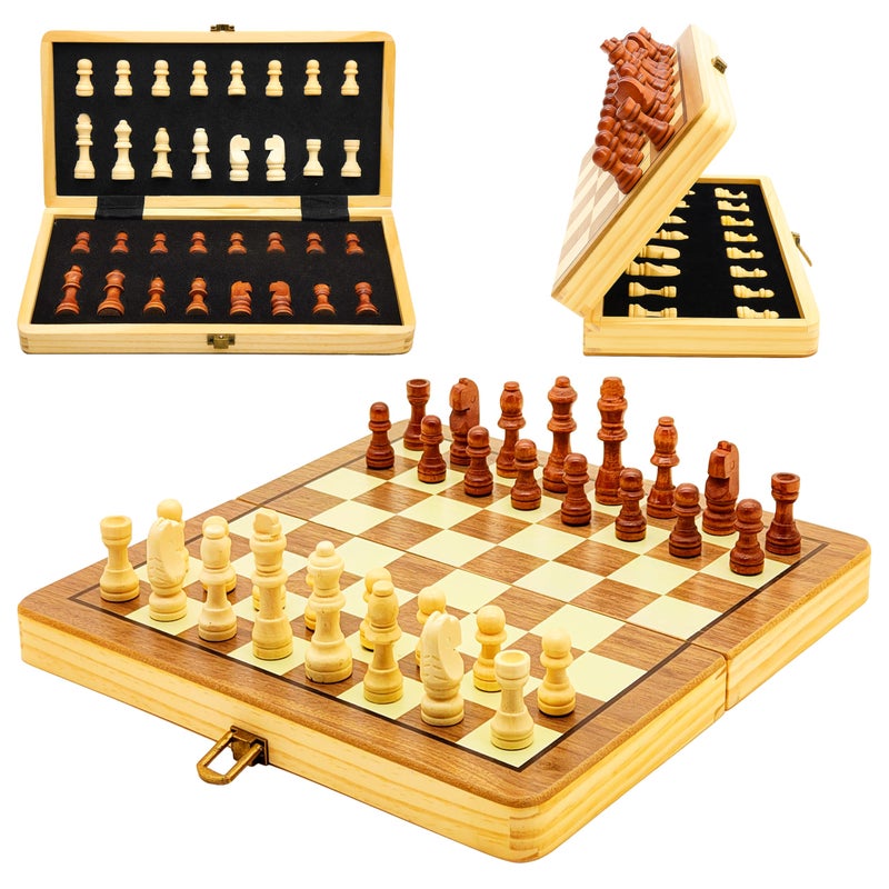 VGRASSP 12 Inch Foldable Wooden Magnetic Chessboard Set Toy - Tournament-Style Premium-Build Chess Set with Magnetic Chessmen Pieces - Ideal for Family Games - Multicolor - Image 5