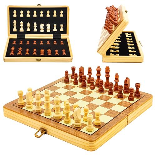 VGRASSP 12 Inch Foldable Wooden Magnetic Chessboard Set Toy - Tournament-Style Premium-Build Chess Set with Magnetic Chessmen Pieces - Ideal for Family Games - Multicolor - Image 1
