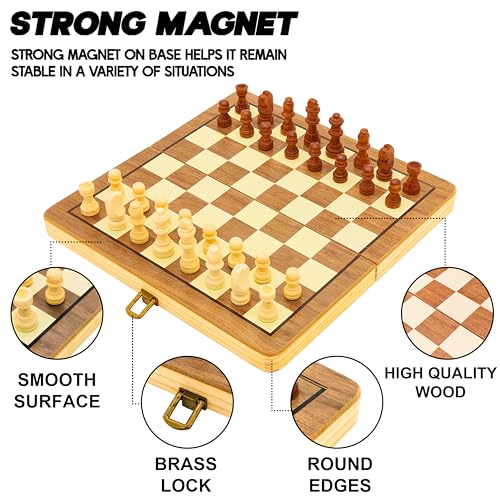 VGRASSP 12 Inch Foldable Wooden Magnetic Chessboard Set Toy - Tournament-Style Premium-Build Chess Set with Magnetic Chessmen Pieces - Ideal for Family Games - Multicolor - Image 3