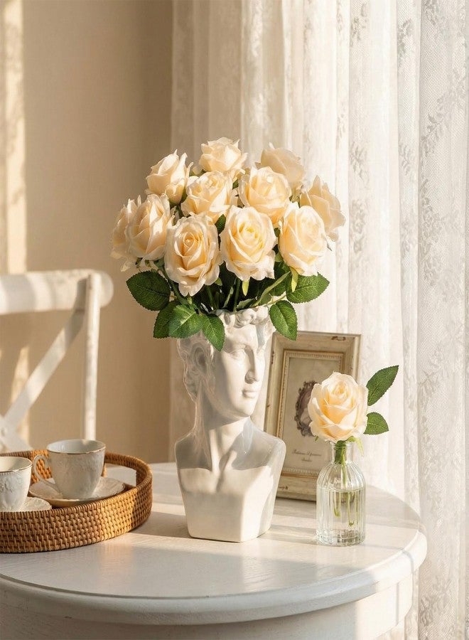 Jexine 60 PCS Artificial Roses Bulk Silk Flowers with Long Stems, Realistic Faux Rose Bouquet for Wedding Centerpieces, Valentine’s Party, Decor Home (Champagne) - Image 4
