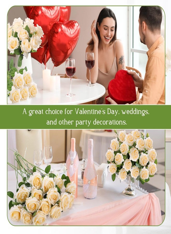 Jexine 60 PCS Artificial Roses Bulk Silk Flowers with Long Stems, Realistic Faux Rose Bouquet for Wedding Centerpieces, Valentine’s Party, Decor Home (Champagne) - Image 5