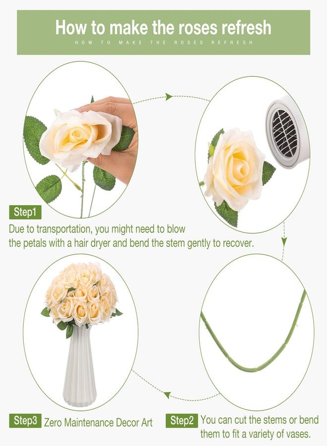 Jexine 60 PCS Artificial Roses Bulk Silk Flowers with Long Stems, Realistic Faux Rose Bouquet for Wedding Centerpieces, Valentine’s Party, Decor Home (Champagne) - Image 3