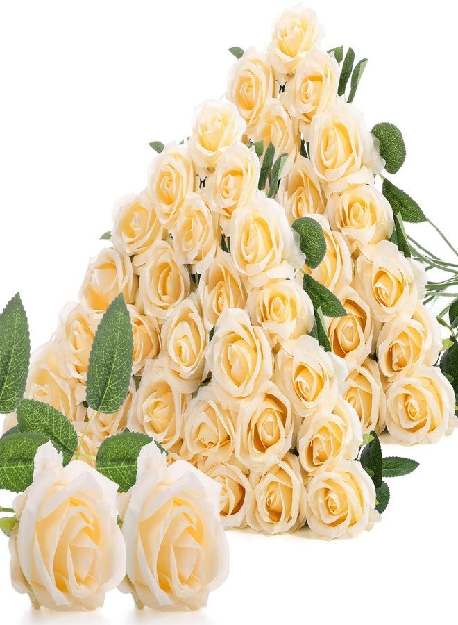 Jexine 60 PCS Artificial Roses Bulk Silk Flowers with Long Stems, Realistic Faux Rose Bouquet for Wedding Centerpieces, Valentine’s Party, Decor Home (Champagne) - Image 1