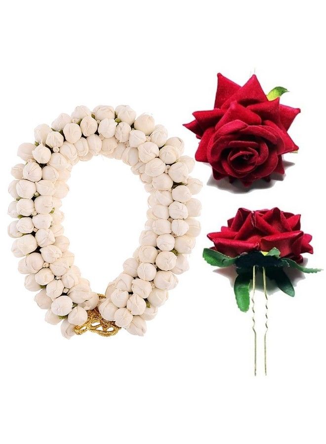 PRAVRAJYA مجموعة تصفيف الشعر من كعكة شعر صناعية جميلة غاجرا وزهرة الورد على شكل حرف U دبوس شعر جودا للنساء والفتيات (عبوة من قطعتين) - Image 2