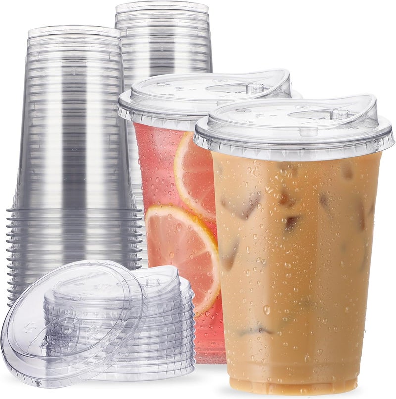 Aatriet 20 oz Clear Plastic Cups with Strawless-Sip-Lids, 25 Sets Disposable Cup Plastic Iced Coffee Cups, To Go Cup with Sip Through Lids for Smoothie, Milkshake, Cold Drinks for Party, Wedding, Event - Image 1