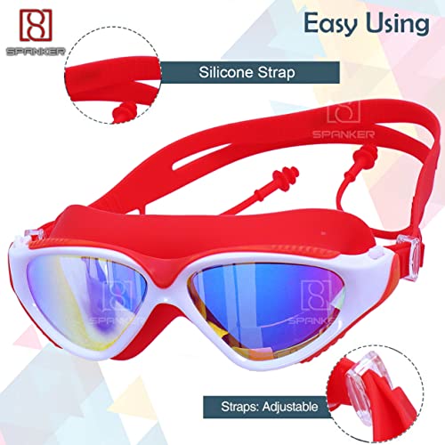Spanker Professional Anti Fog No Leaking UV Protection Wide View Swim Goggles For Women Men Adult (1 Pc) Red SSTP - Image 2