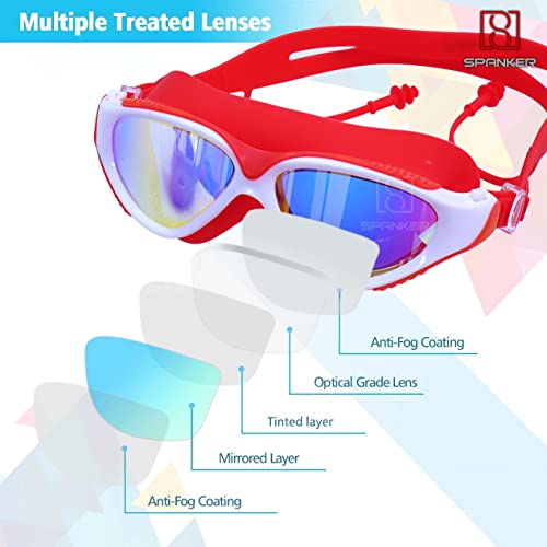 Spanker Professional Anti Fog No Leaking UV Protection Wide View Swim Goggles For Women Men Adult (1 Pc) Red SSTP - Image 3