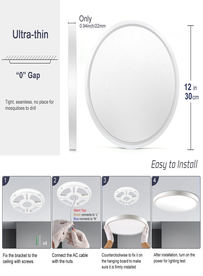 LightingWill 12 Inch LED Flush Mount Ceiling Light Fixture, 5000K Daylight White, 3200LM, 24W, Flat Modern Round Lighting Fixture, 240W Equivalent White Ceiling Lamp for Kitchens, Stairwells, Bedrooms.etc. - Image 5
