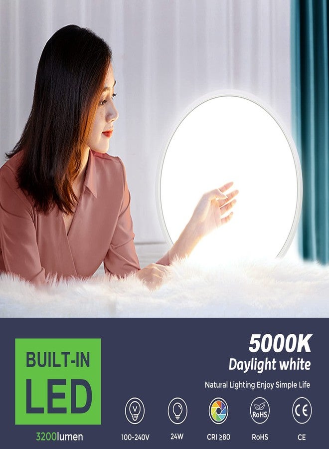 LightingWill 12 Inch LED Flush Mount Ceiling Light Fixture, 5000K Daylight White, 3200LM, 24W, Flat Modern Round Lighting Fixture, 240W Equivalent White Ceiling Lamp for Kitchens, Stairwells, Bedrooms.etc. - Image 2