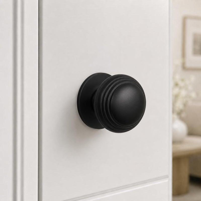 Brushed Black Cabinet Knob with Ringed Detail and Round Base مقبض باب أثاث ديكوري - Image 1