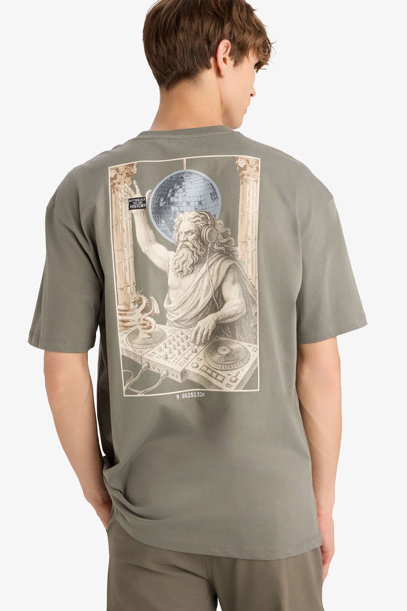 DeFacto Green Man Cotton Boxy Fit Crew Neck Short Sleeve T-Shirt Casual - Image 1